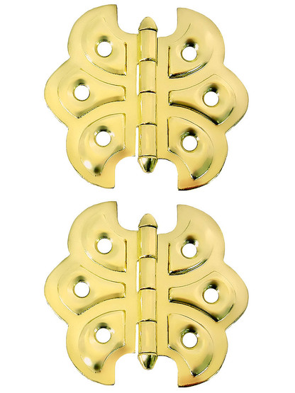Pair of Victorian Butterfly Cabinet Hinges - 2 1/4 inch H x 2 3/8 inch W in Polished Brass.